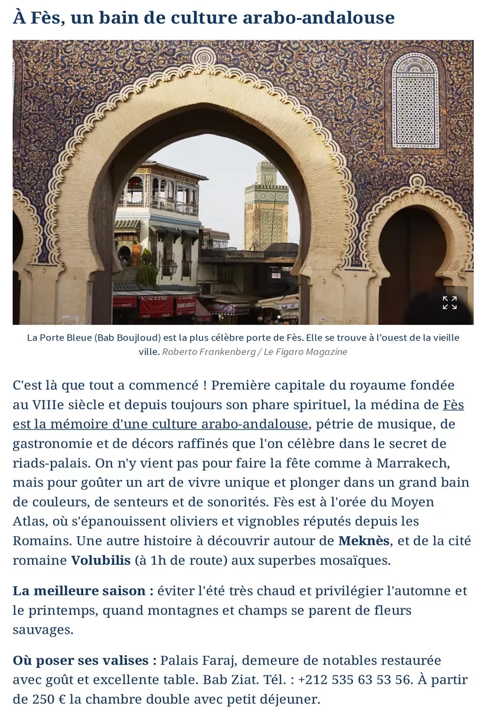 Le Figaro Voyages - Revue de presse du Palais Faraj